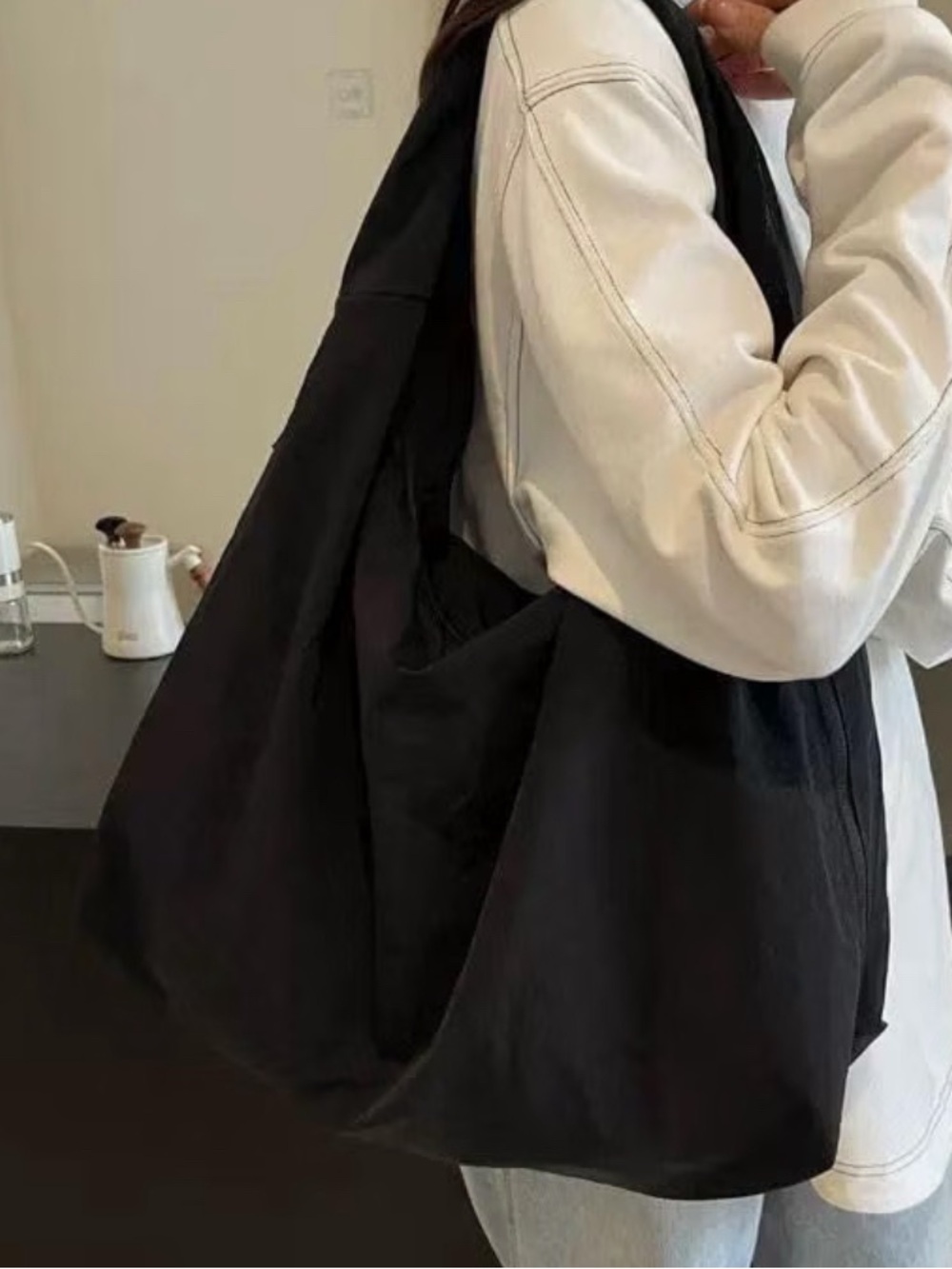 Black Oversized Shoulder Hobo Bag - Casual Everyday Carry